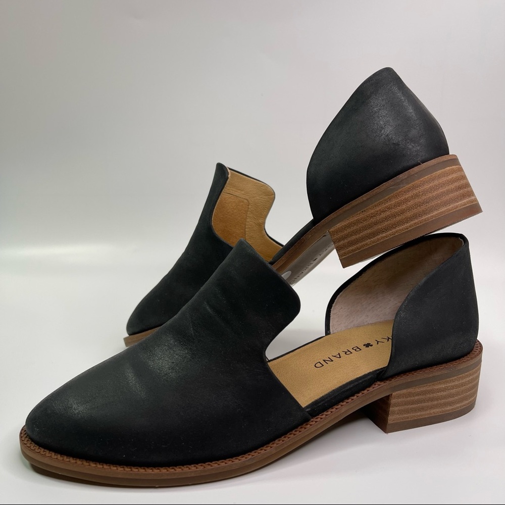 Lucky Brand Gennifa Leather/Booties Open Side Stacked Heel Loafers Size 6 US